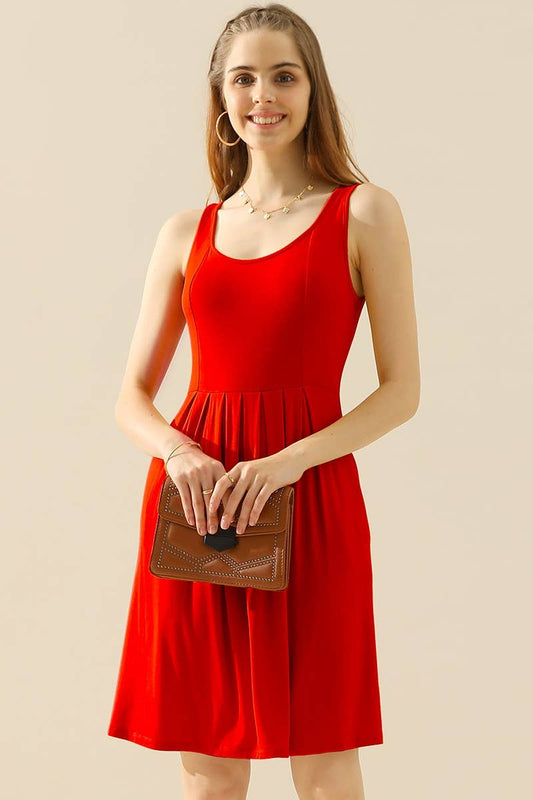 Red Sleeveless Dress with Pockets 10386