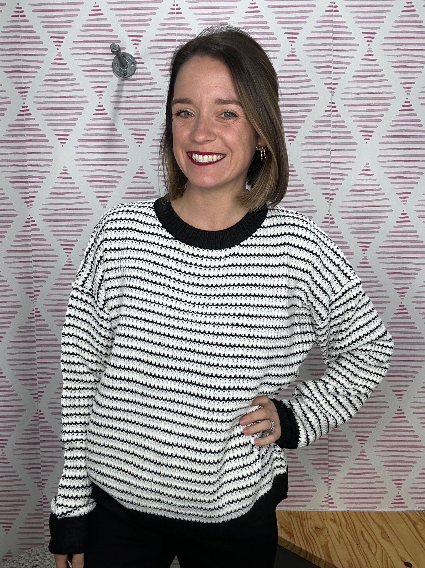 WAFFLE STRIPED SWEATER