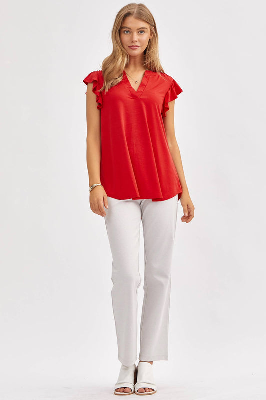Dear Scarlett Red Flutter Sleeve Top