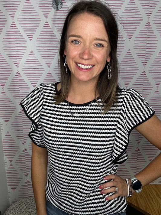 Black/White Striped Knit Top