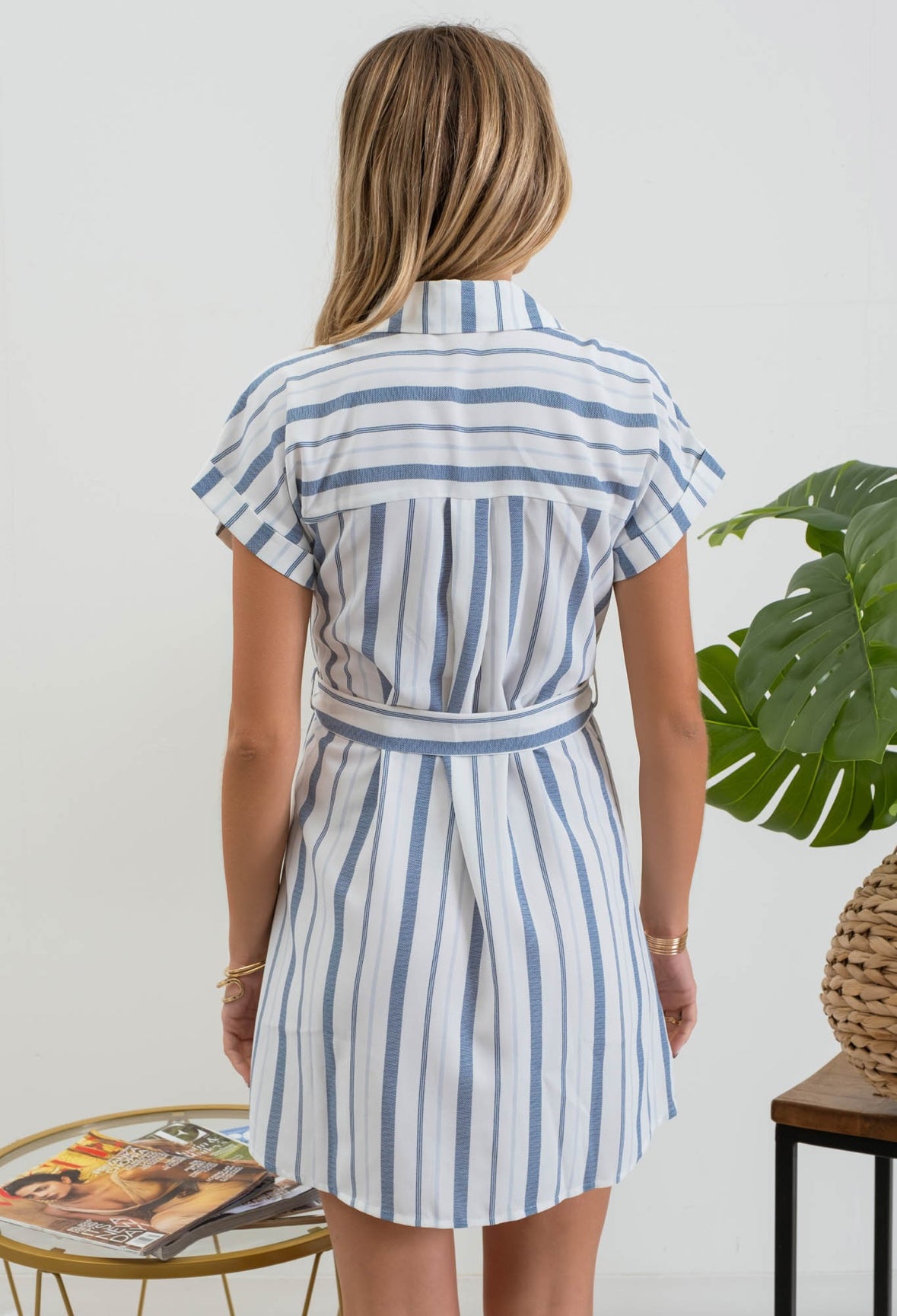 NAVY BELTED SHIRT DRESS-8346