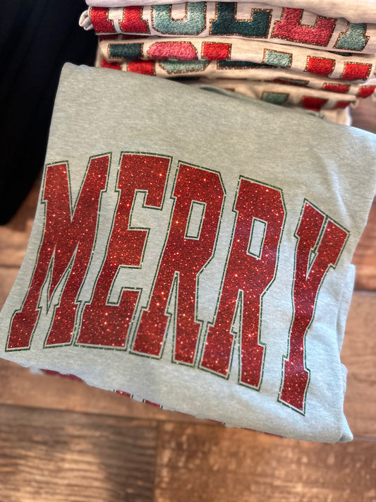 MERRY FAUX GLITTER T