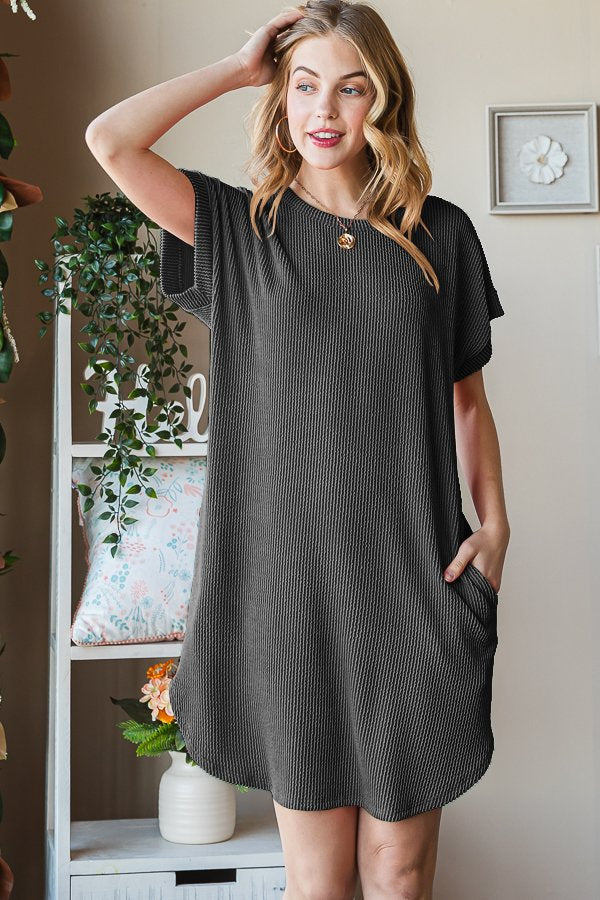 RIBBED DRESS WITH POCKETS-6807