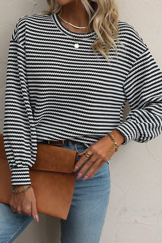 Khaki Stripe Round Neck Top