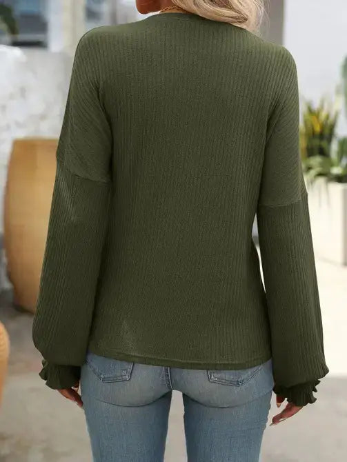Army Green Ribbed Blouse