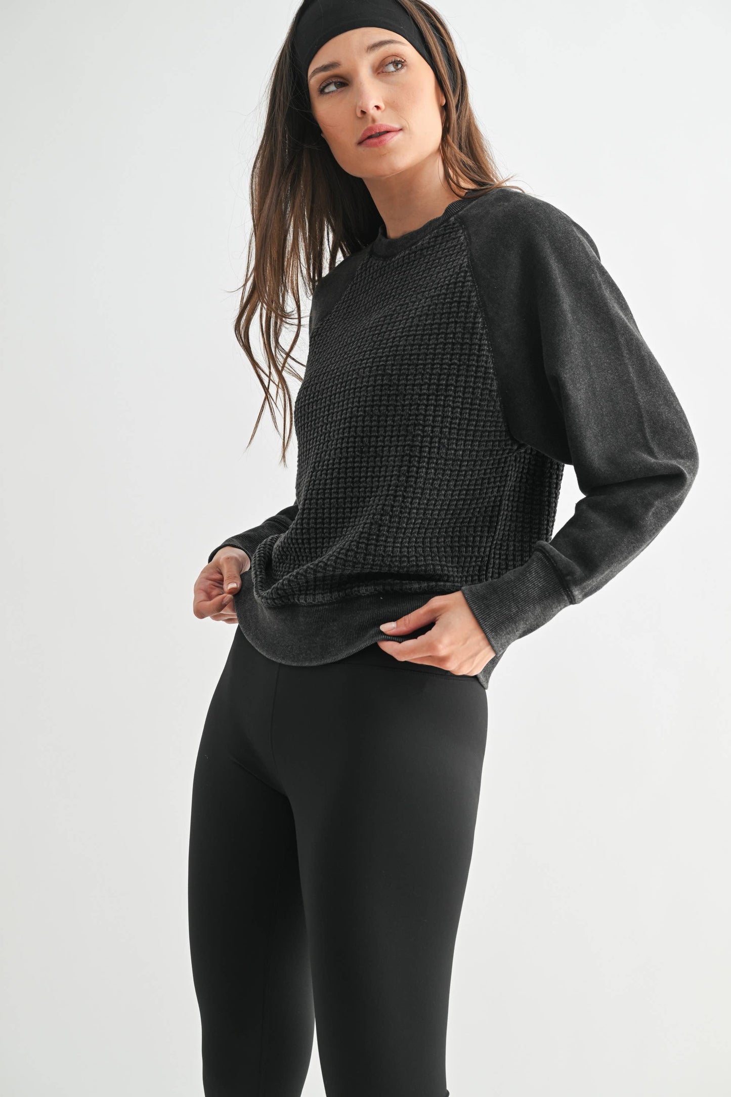 Black Cozy Waffle Pullover