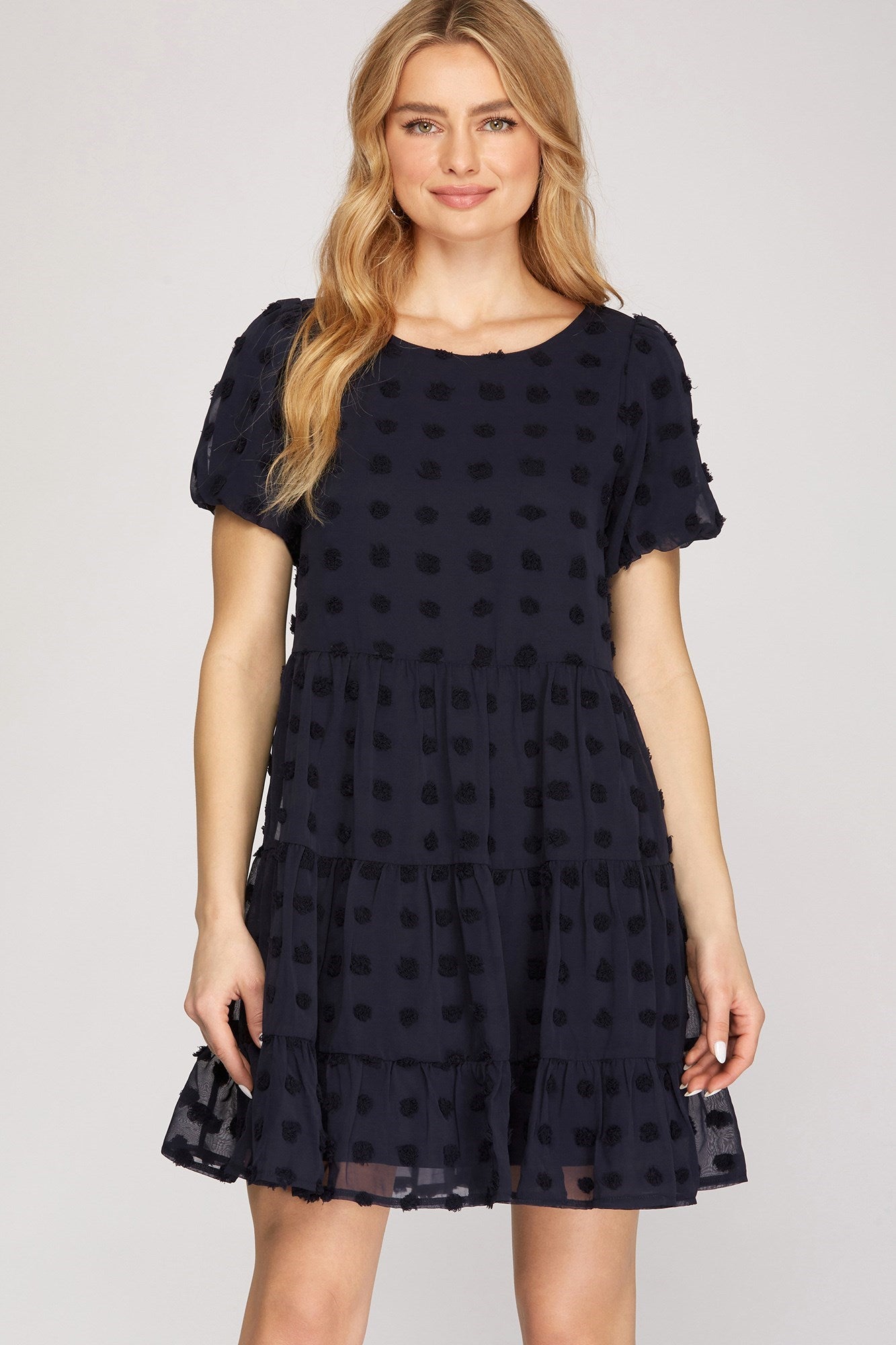NAVY BUBBLE DRESS-4043
