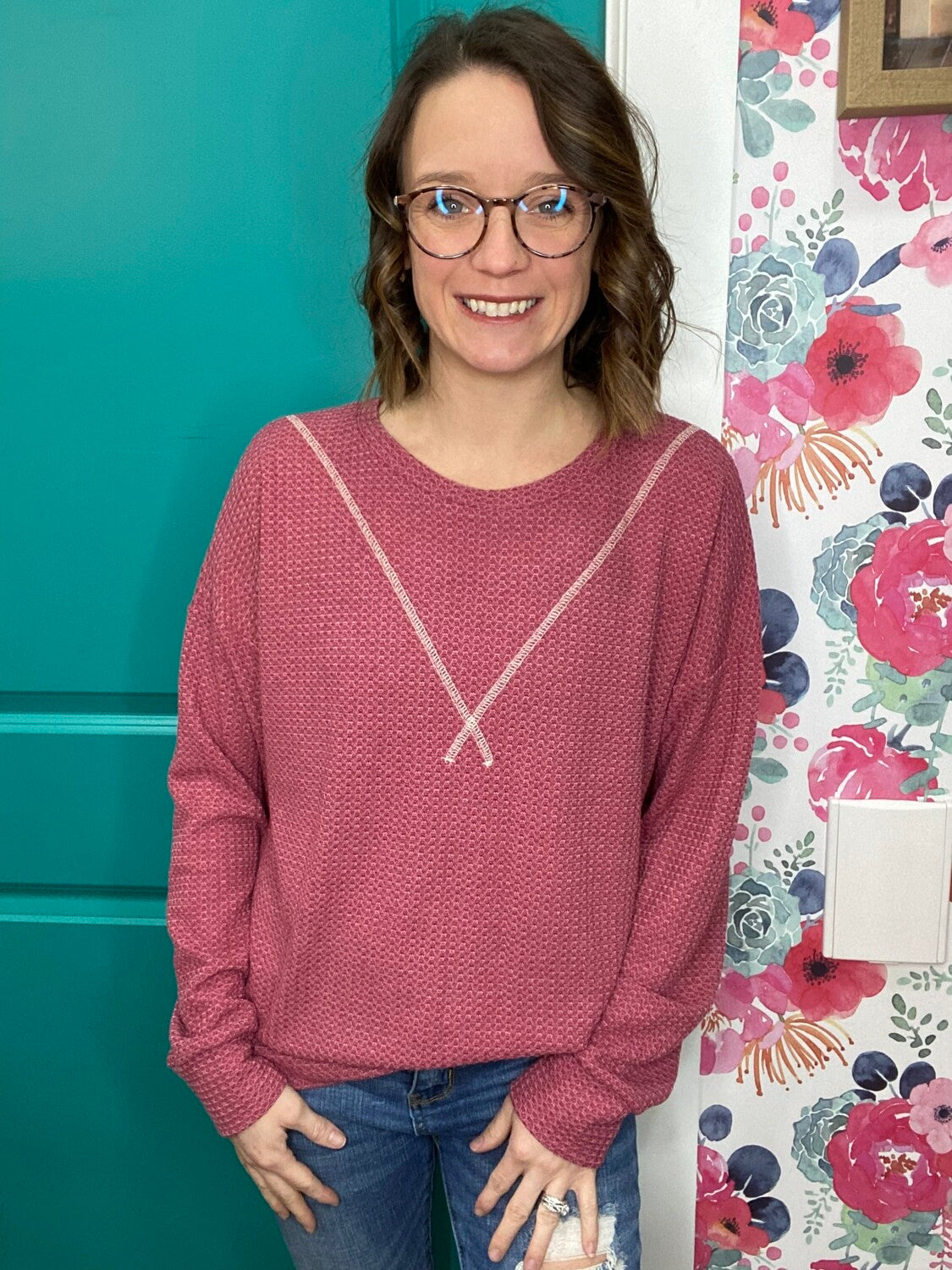 BURGUNDY WAFFLE KNIT