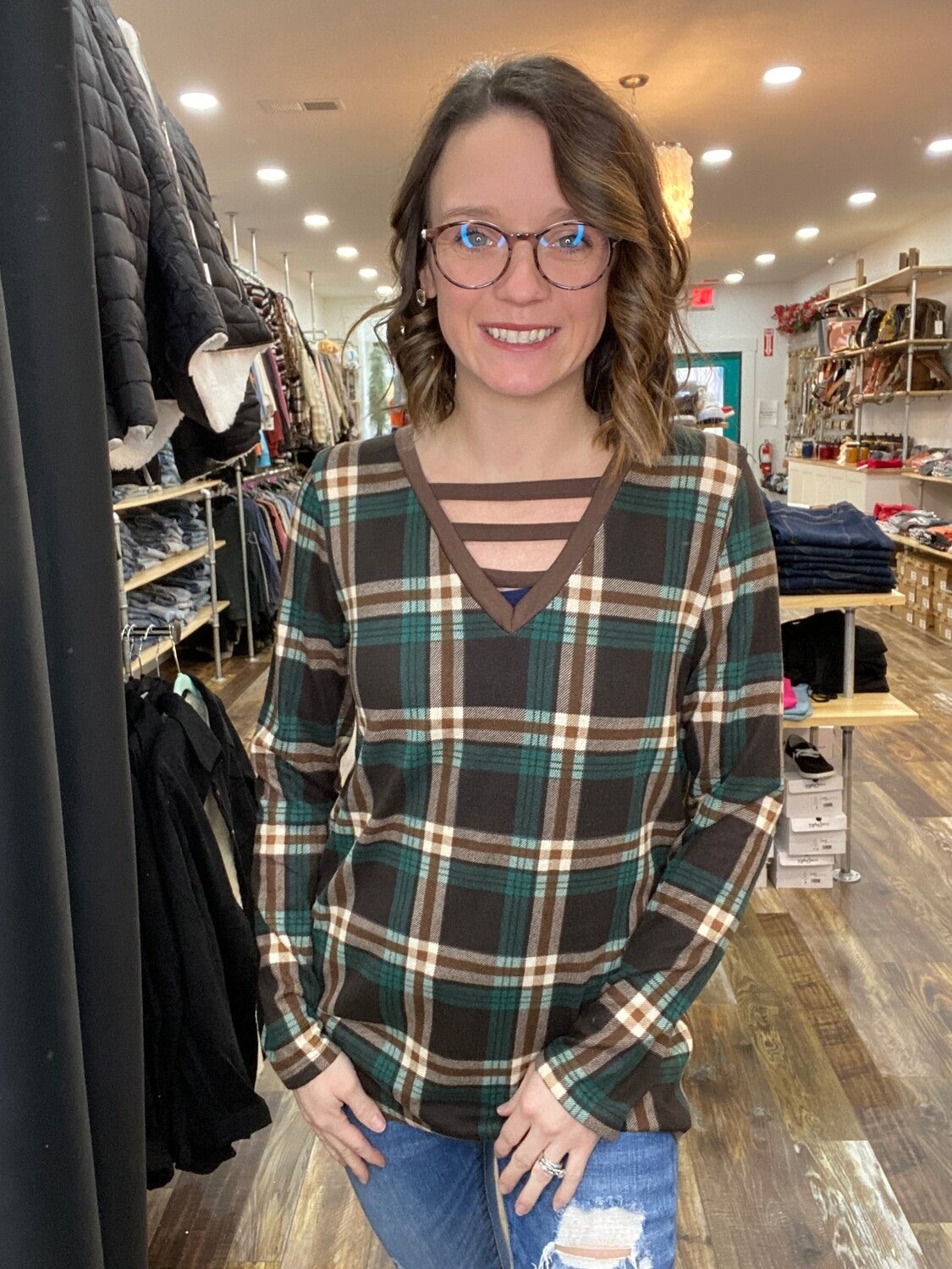 GREEN-BROWN PLAID