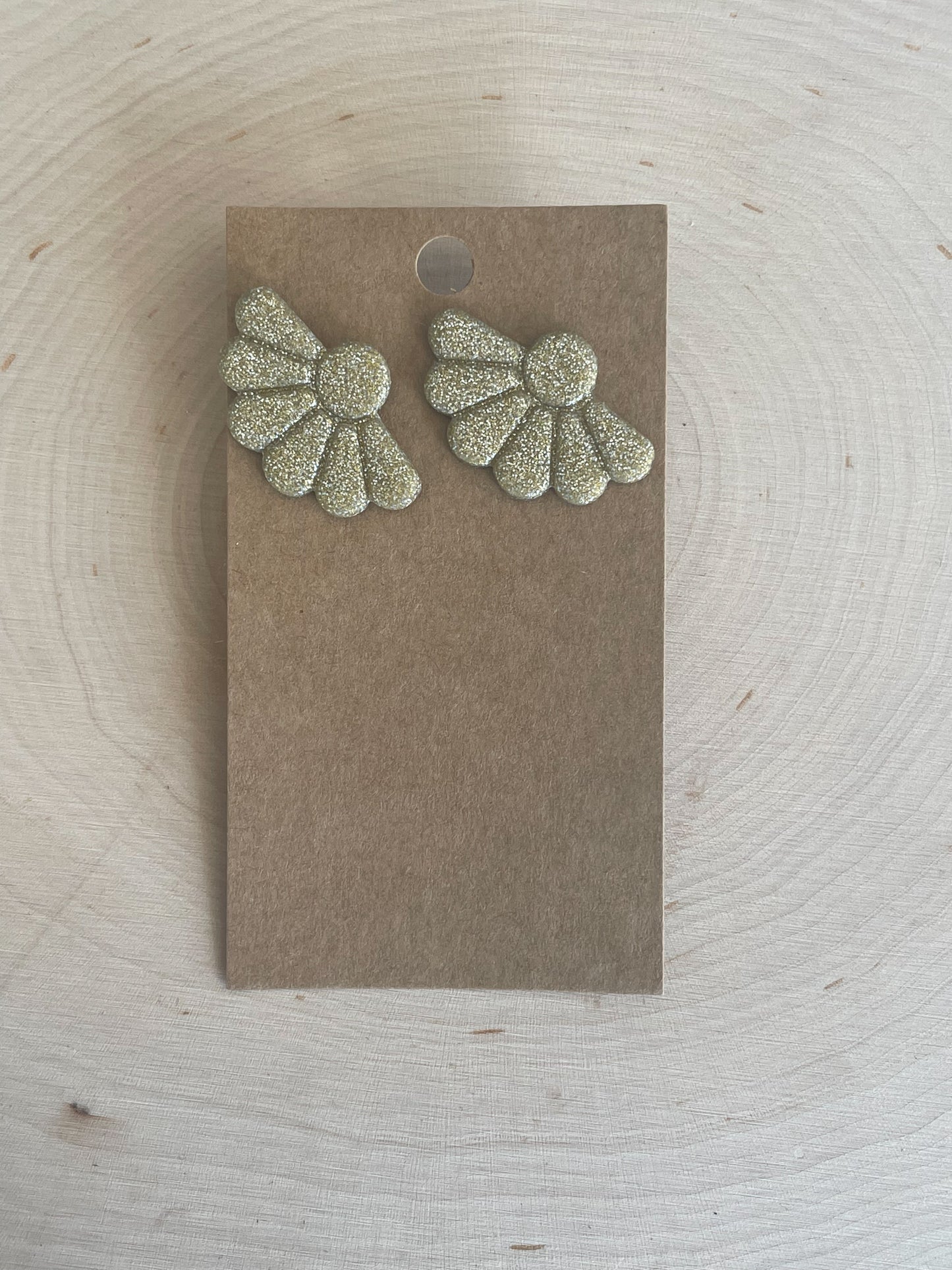 Gold Glitter Scalloped Studs