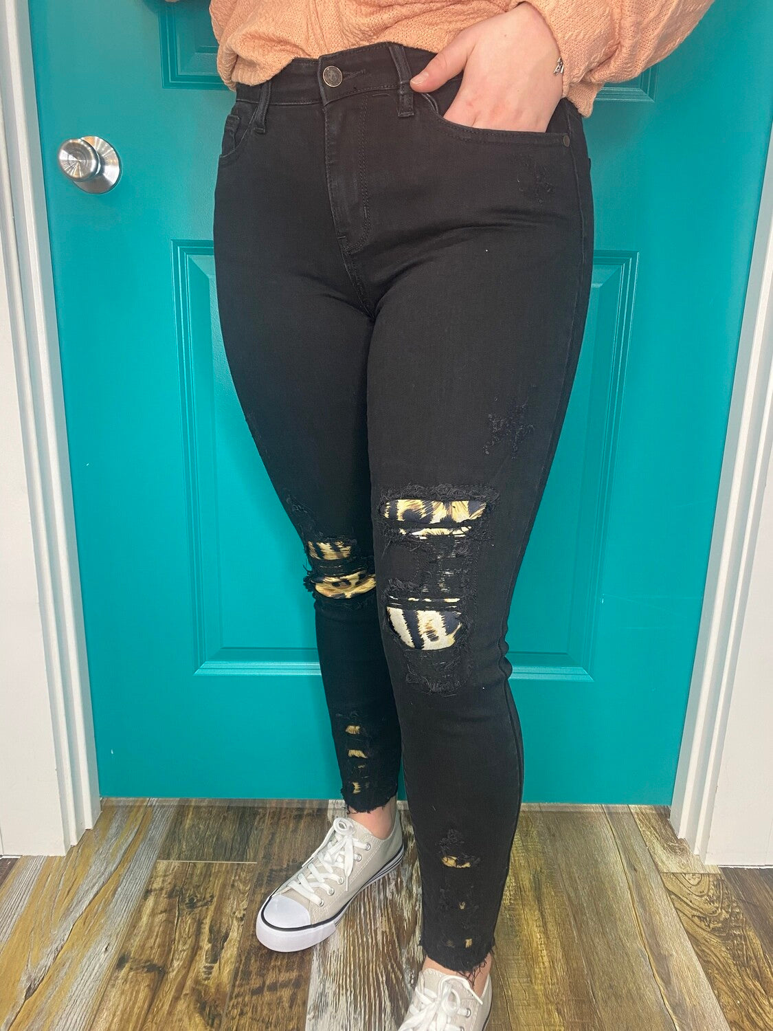 Judy Blue Black Mid-Rise Leopard Patch