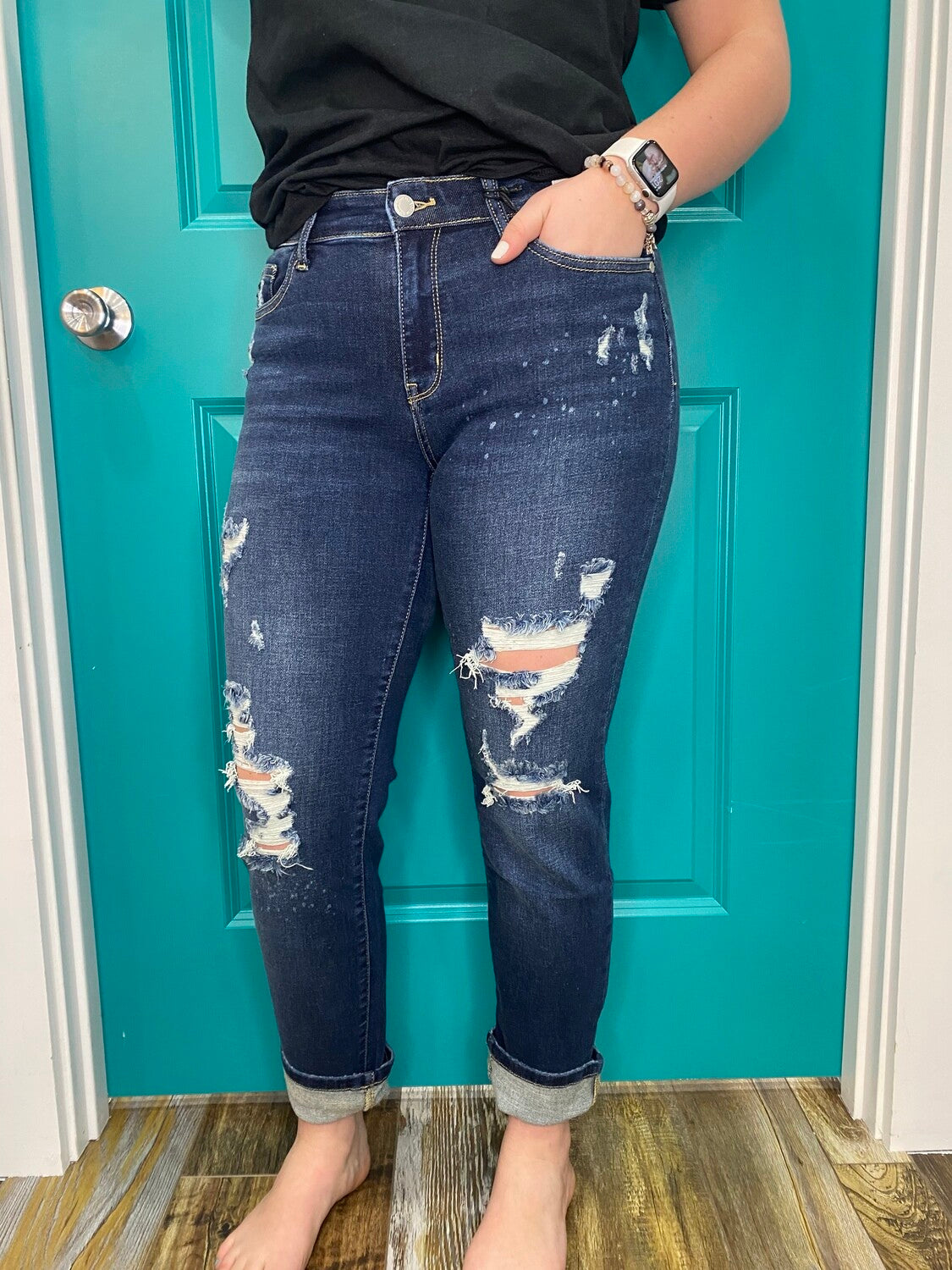 Judy Blue Mid-Rise Splash Boyfriend