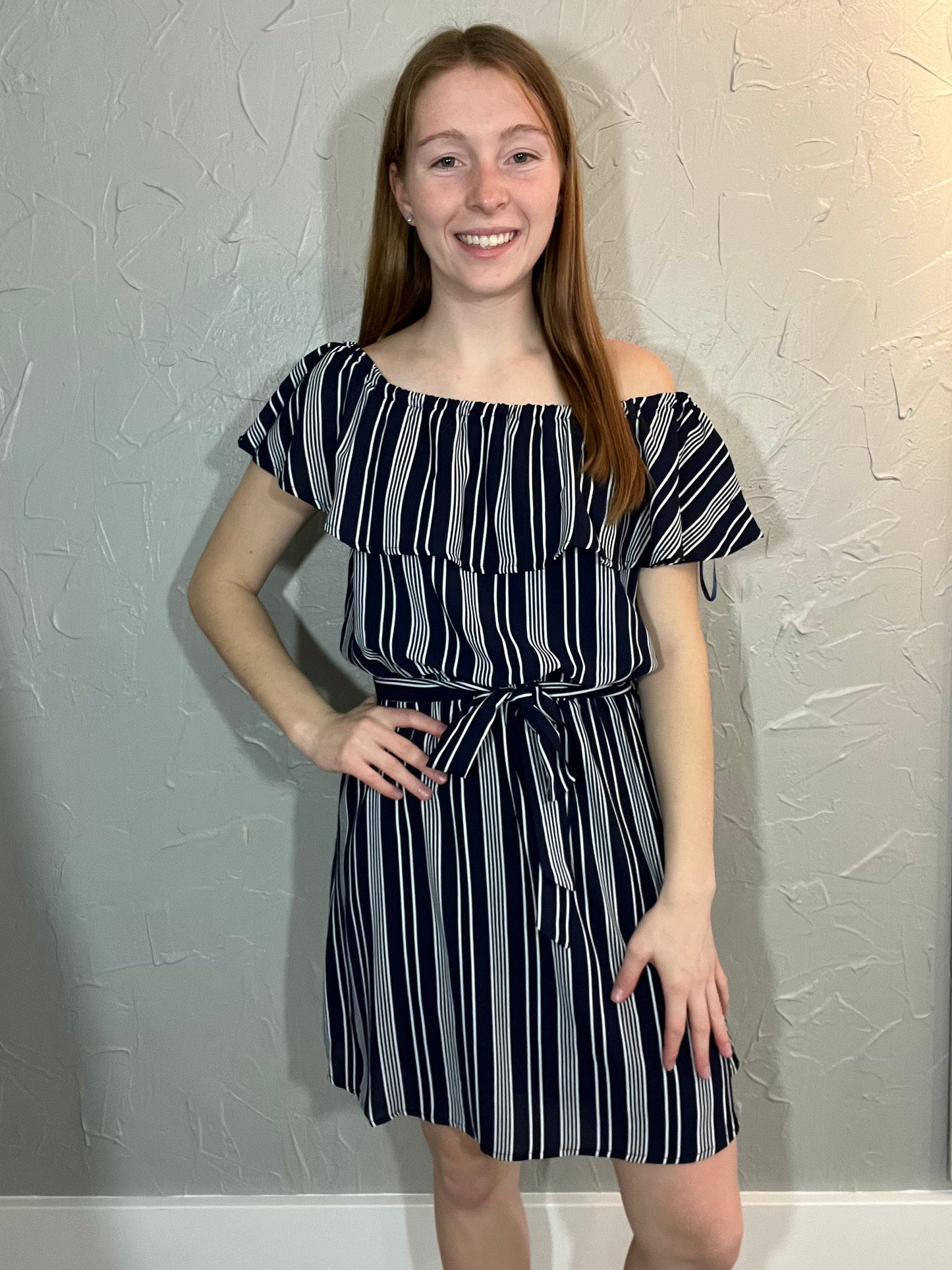 Navy Off Shoulder Dress
