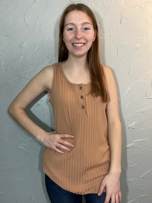 Light Brown Button Detail Tank