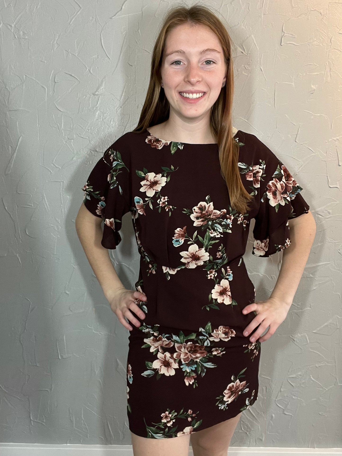 Double Ruffle Sleeve Printed Dress
