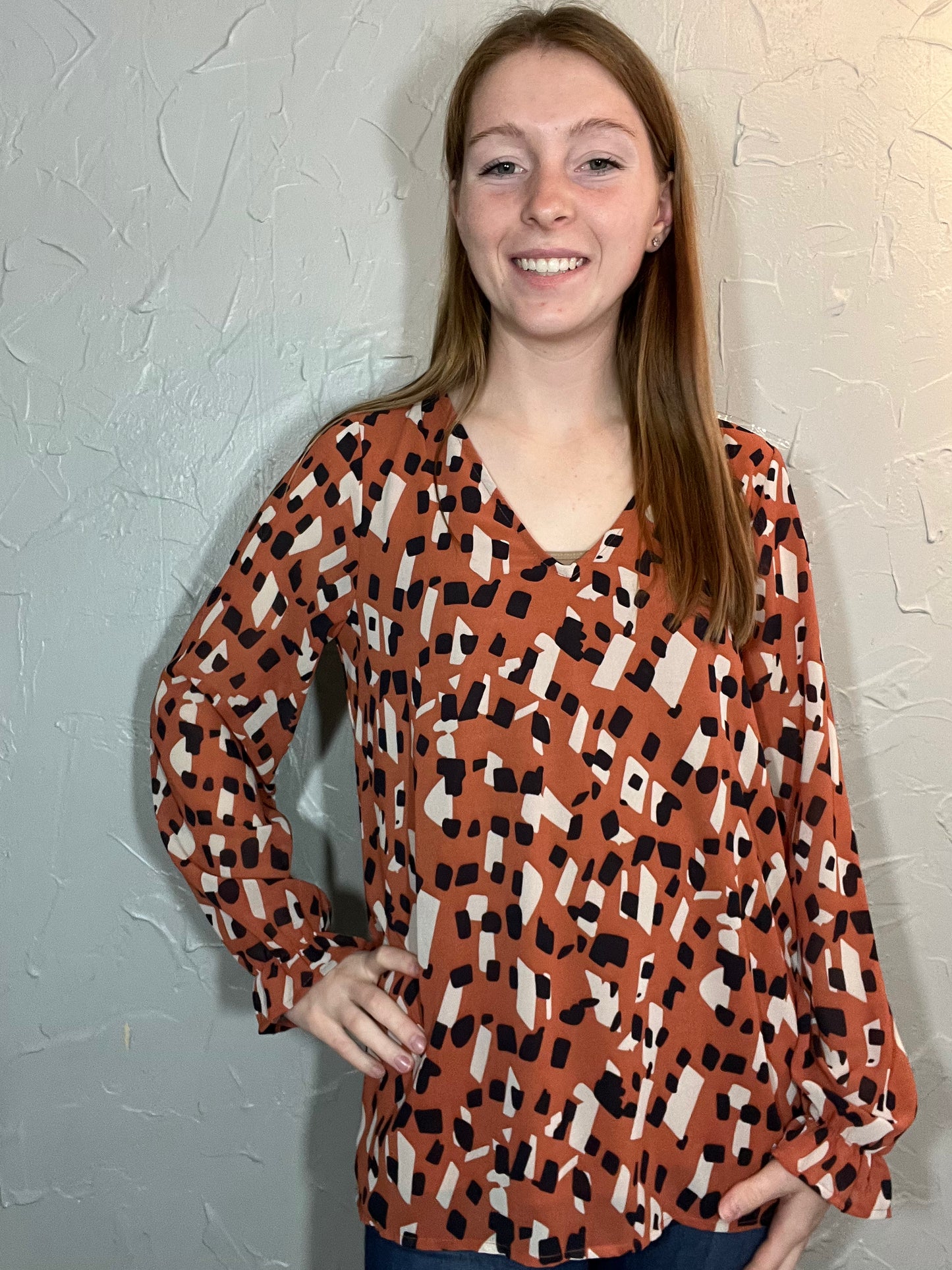 V-Neck Geo Print Top