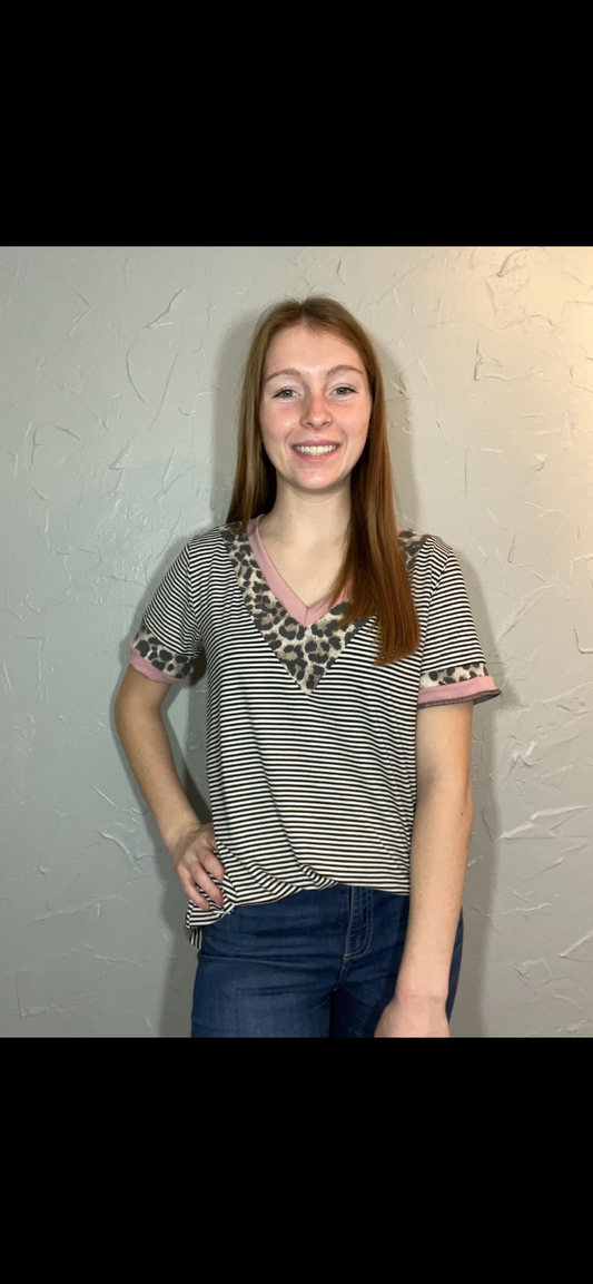 Leopard & Stripe Mix Top