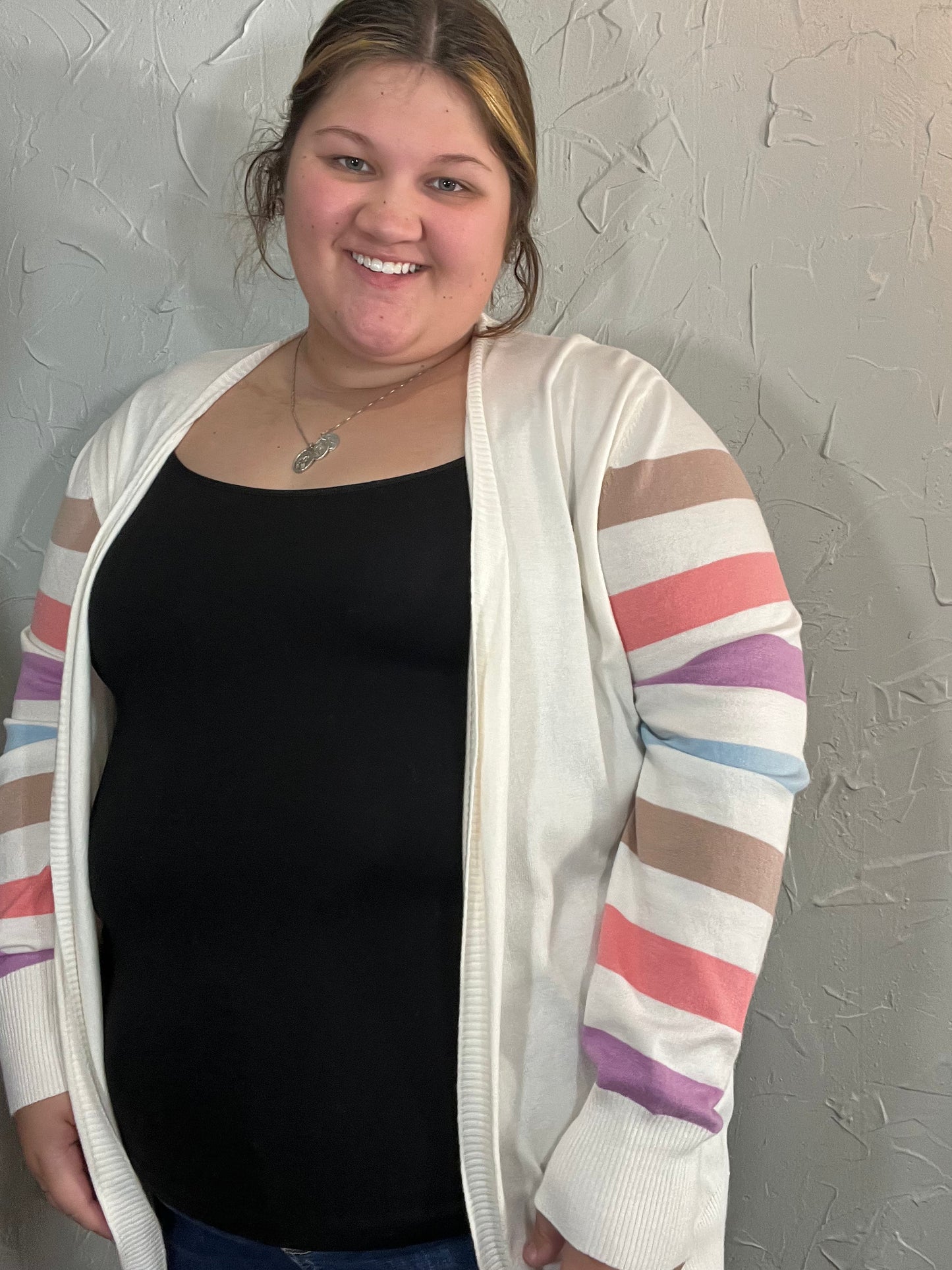 Stripe Open Cardigan Plus