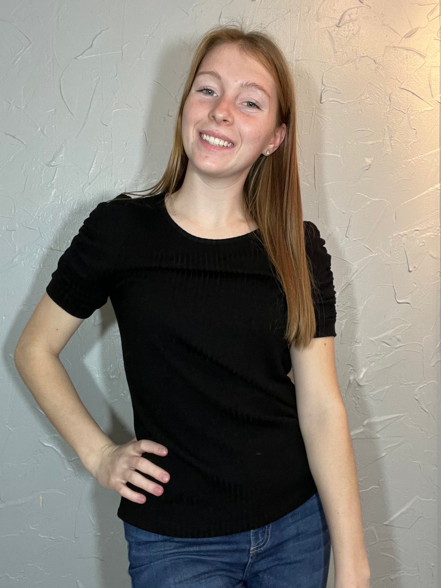 Black Rouched Sleeve Top