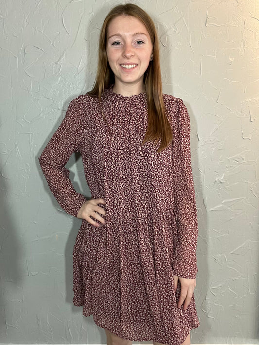 Wine Printed Tiered Dress