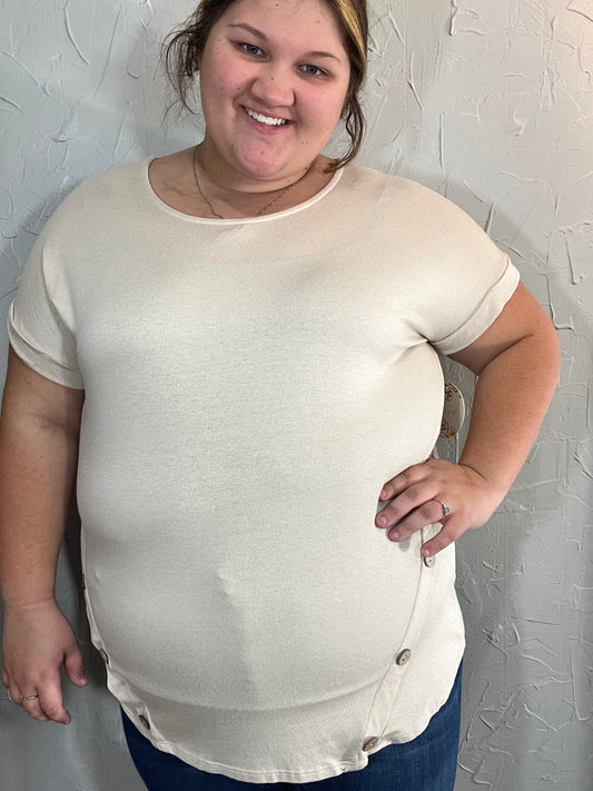Short Sleeve Button Detail Top