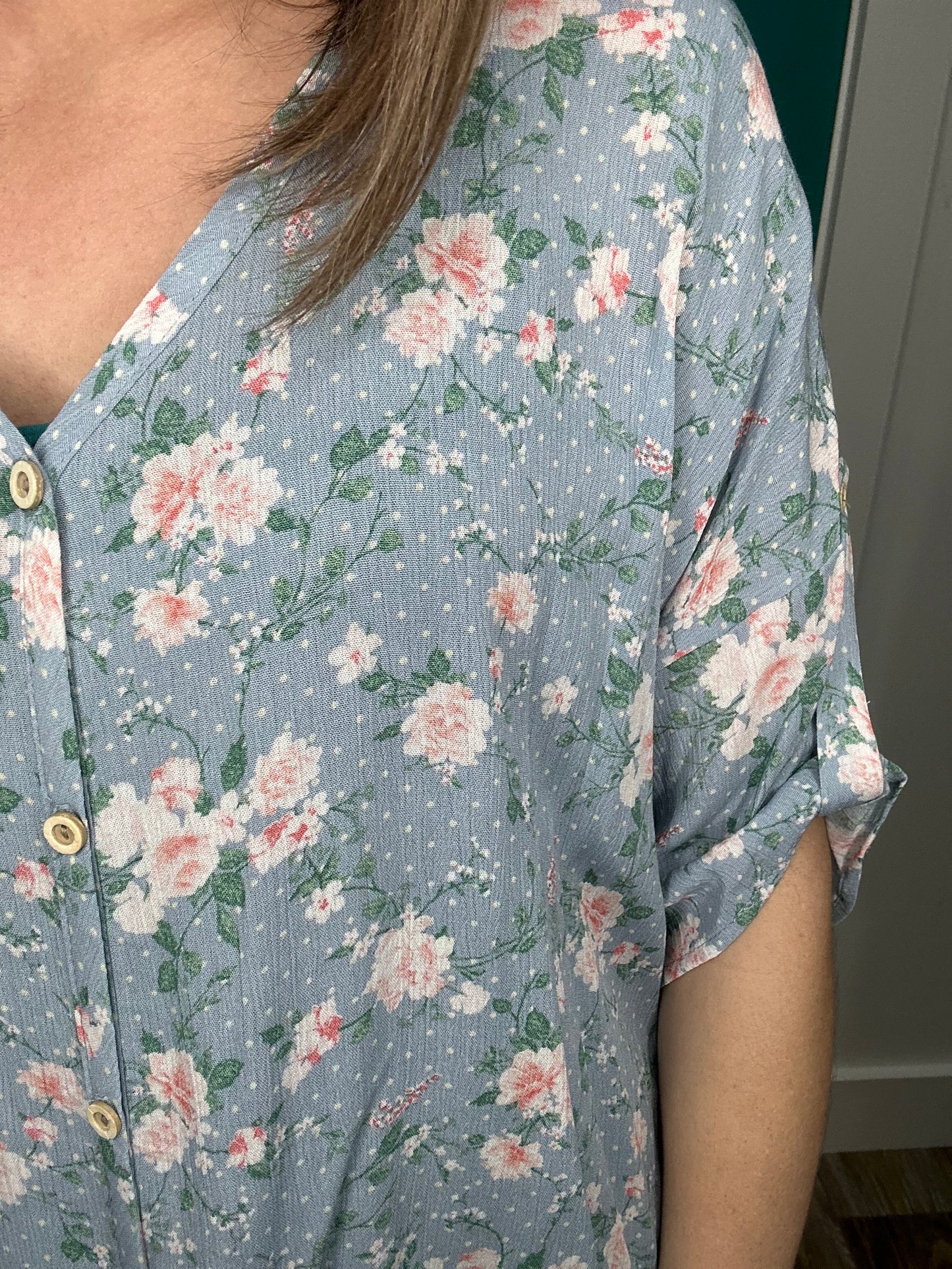 FLORAL BUTTON UP TIE FRONT-4670