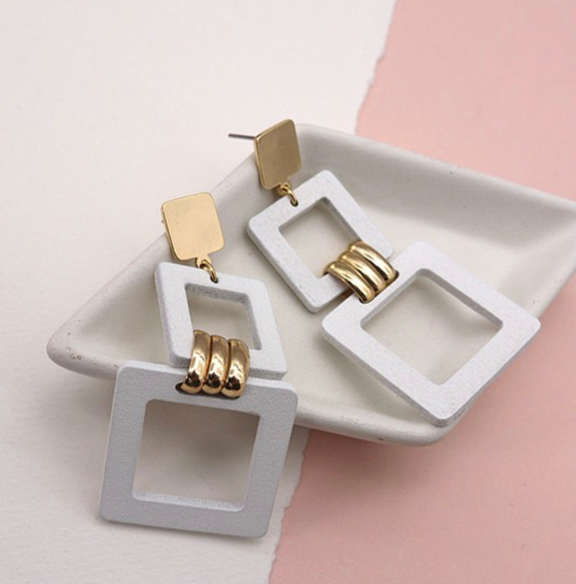MIX WOOD METAL EARRINGS-3157