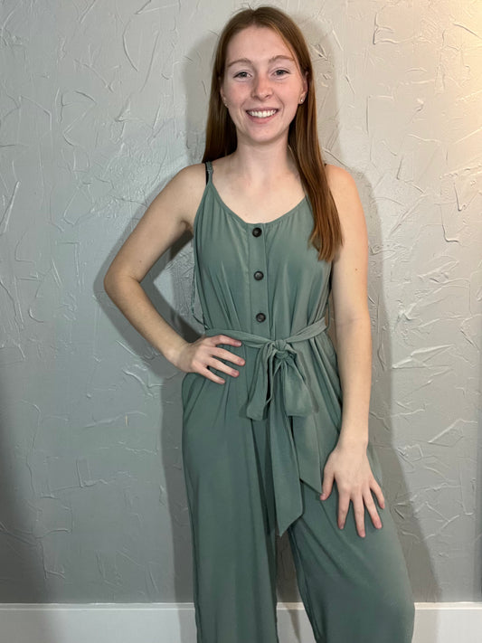 Sage Button Jumpsuit