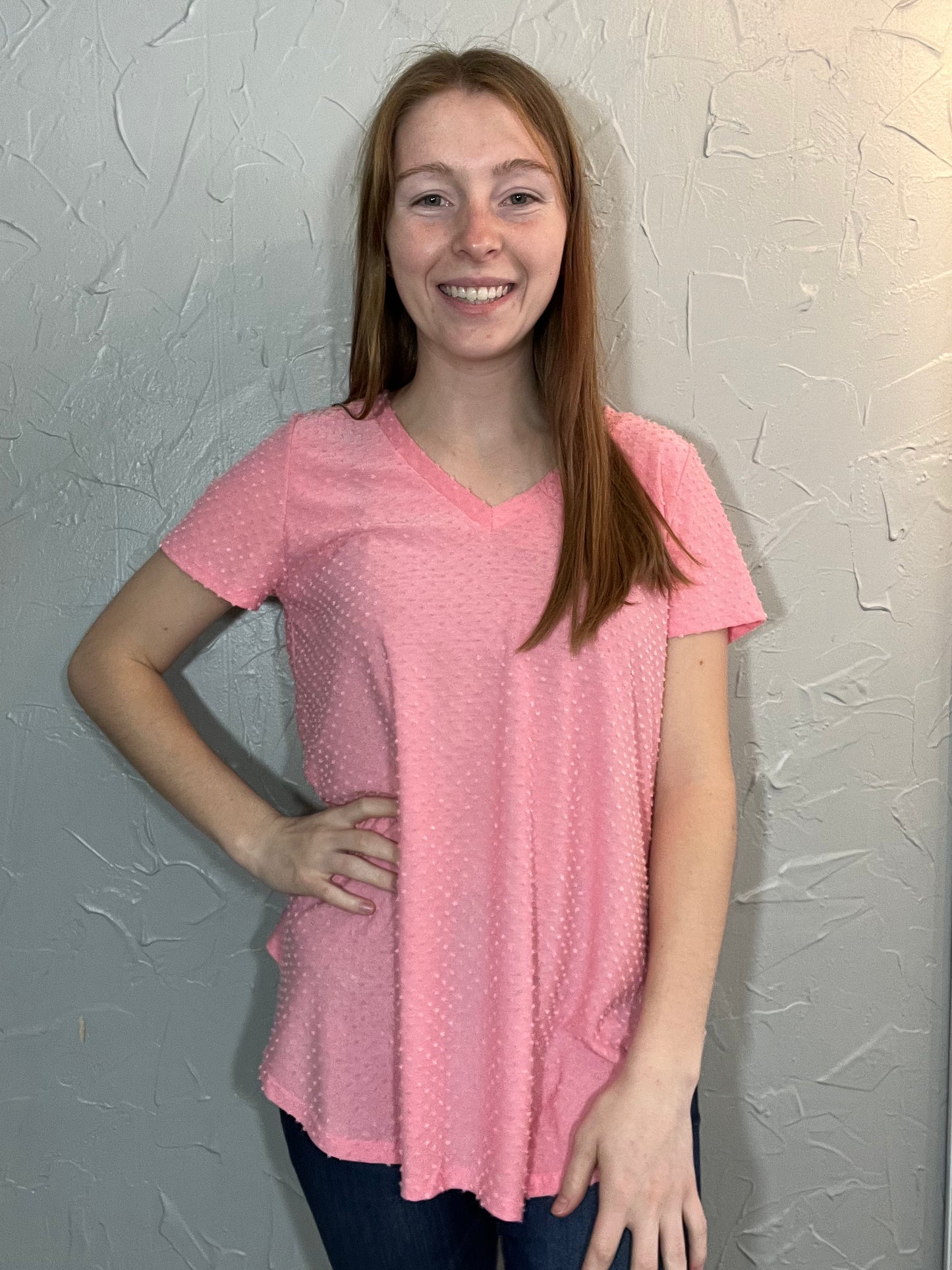 Curvy V Neck Swiss Dot