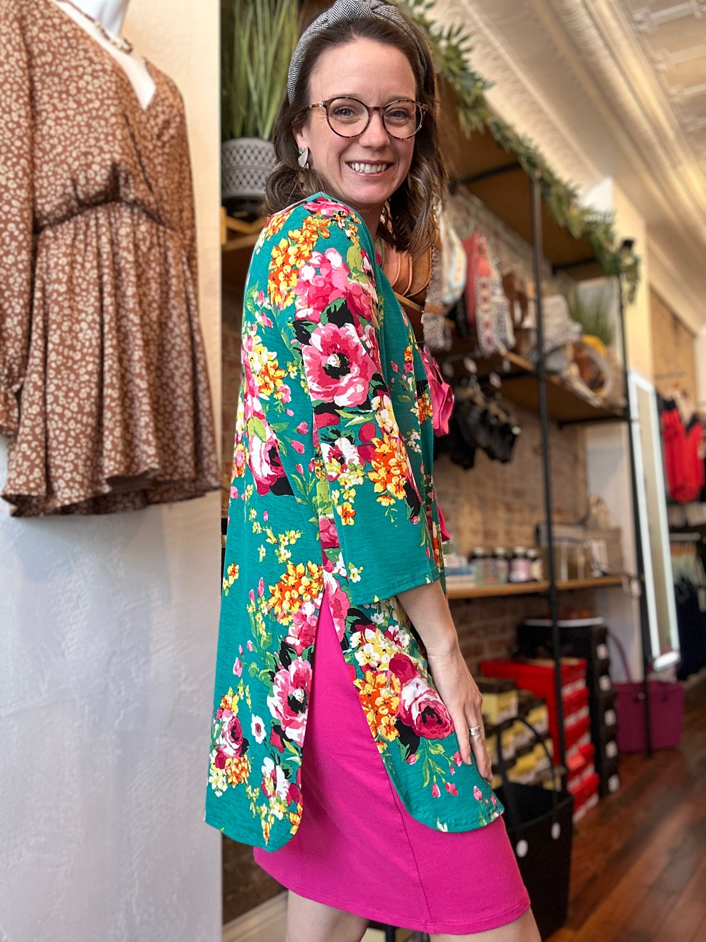 FLORAL PRINT 3/4 SLEEVE CARDIGAN