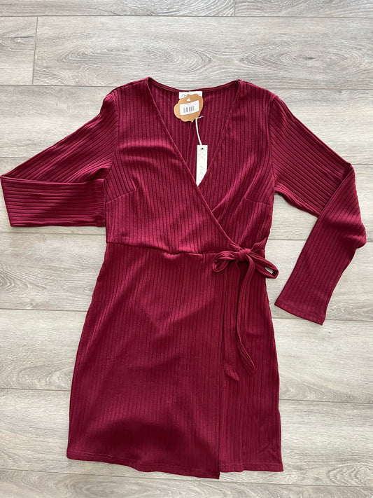 Wine Ribbed Knit Dress