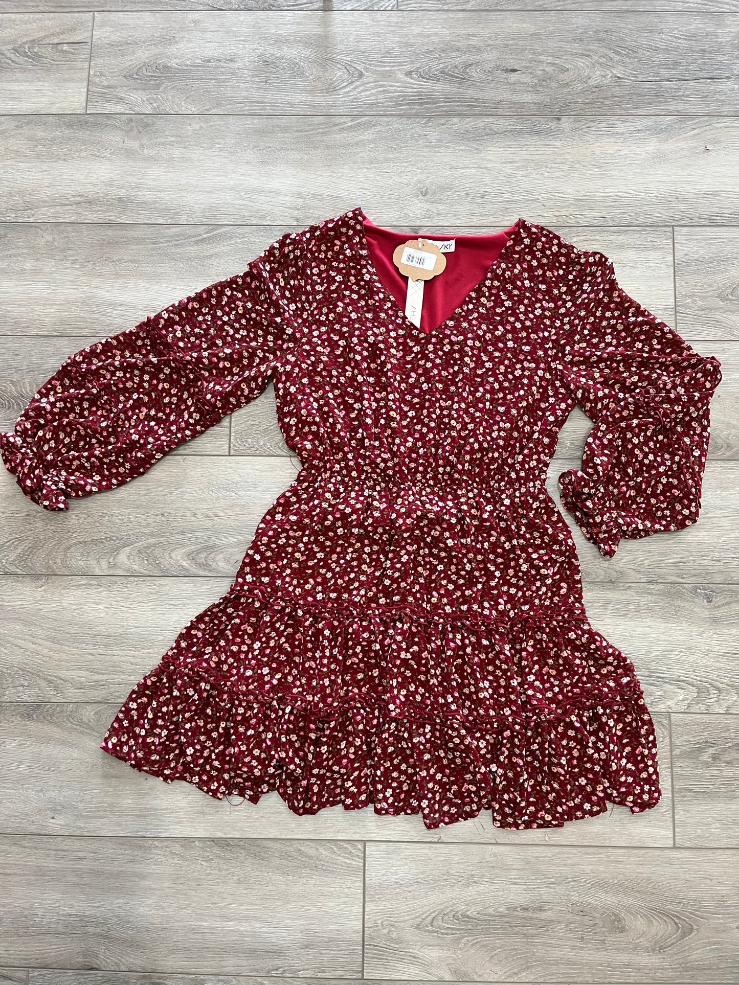 Burgundy Ruffled Print Dress