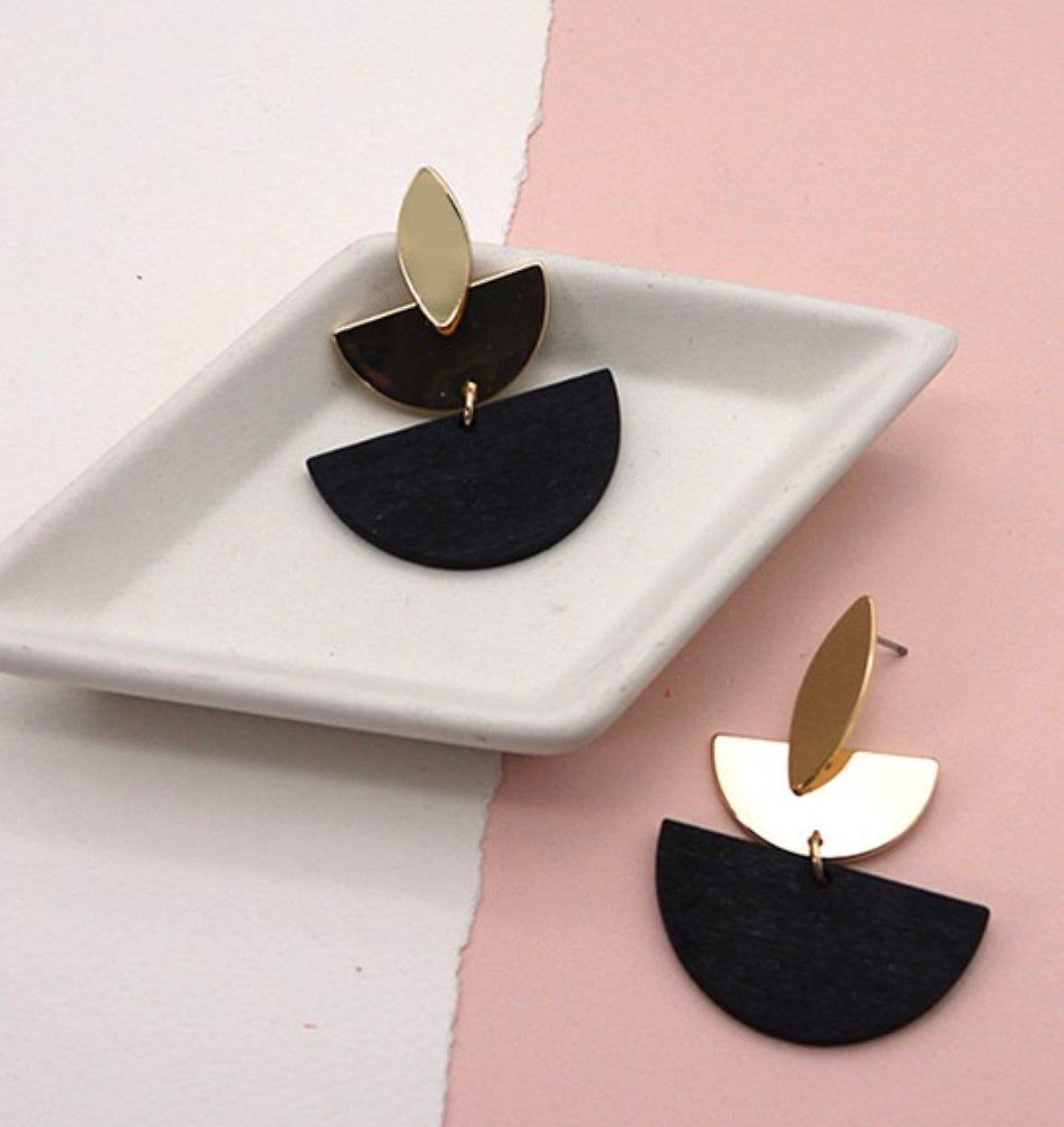 MIX WOOD METAL EARRINGS-3157