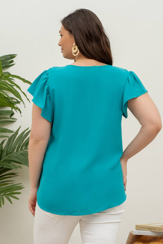 Teal Split Neckline Top