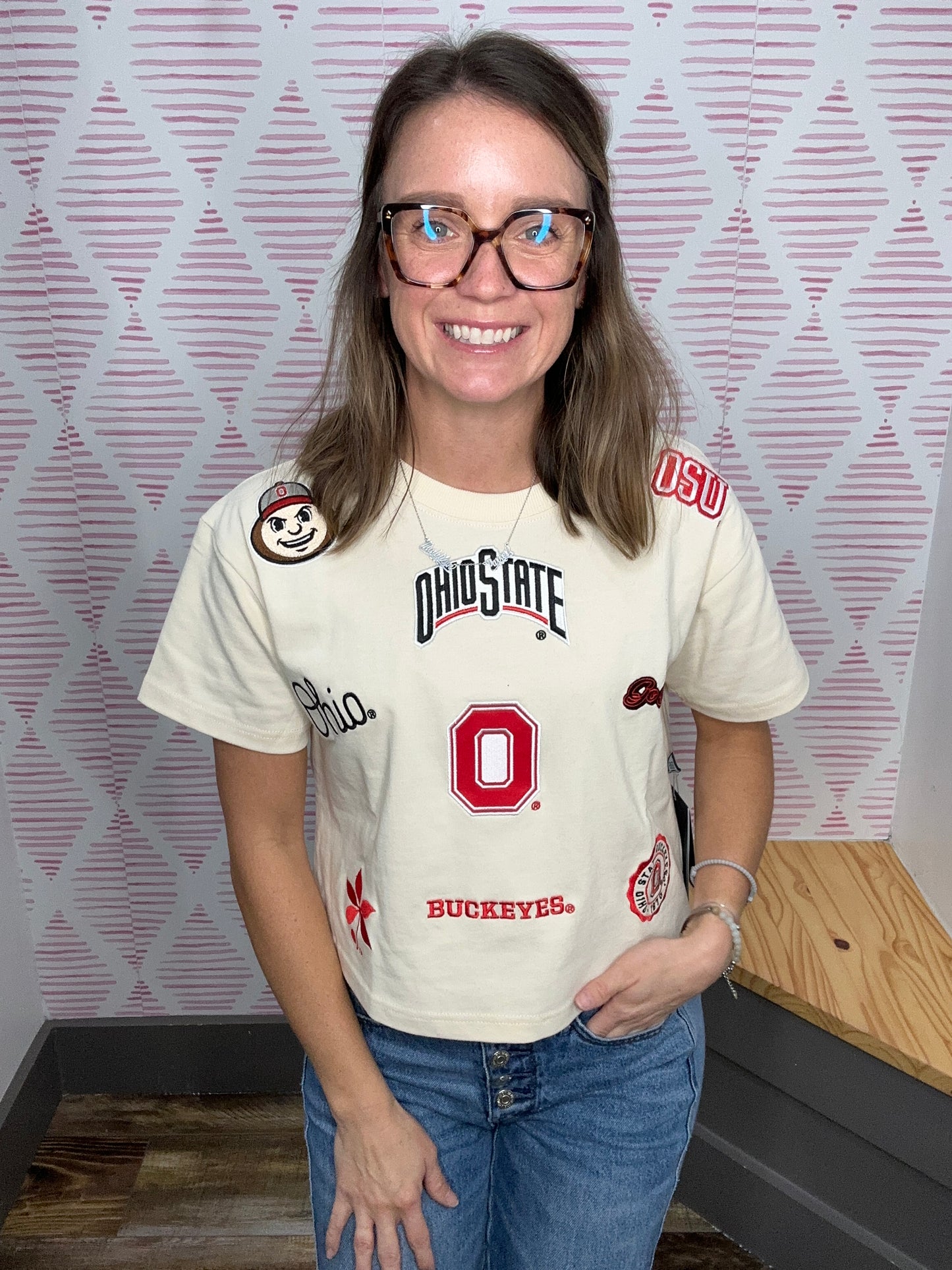 Ohio State Embroidered Patch Crop Tee