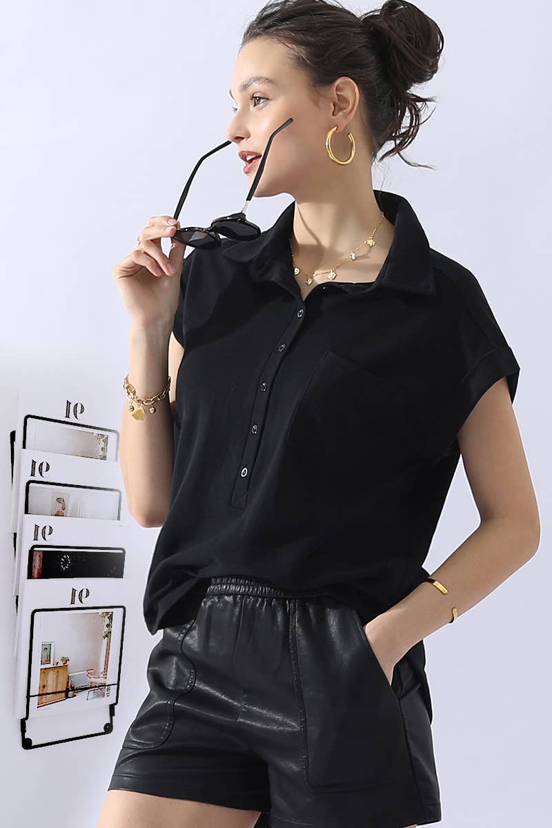 Collar Short Sleeve Top 698