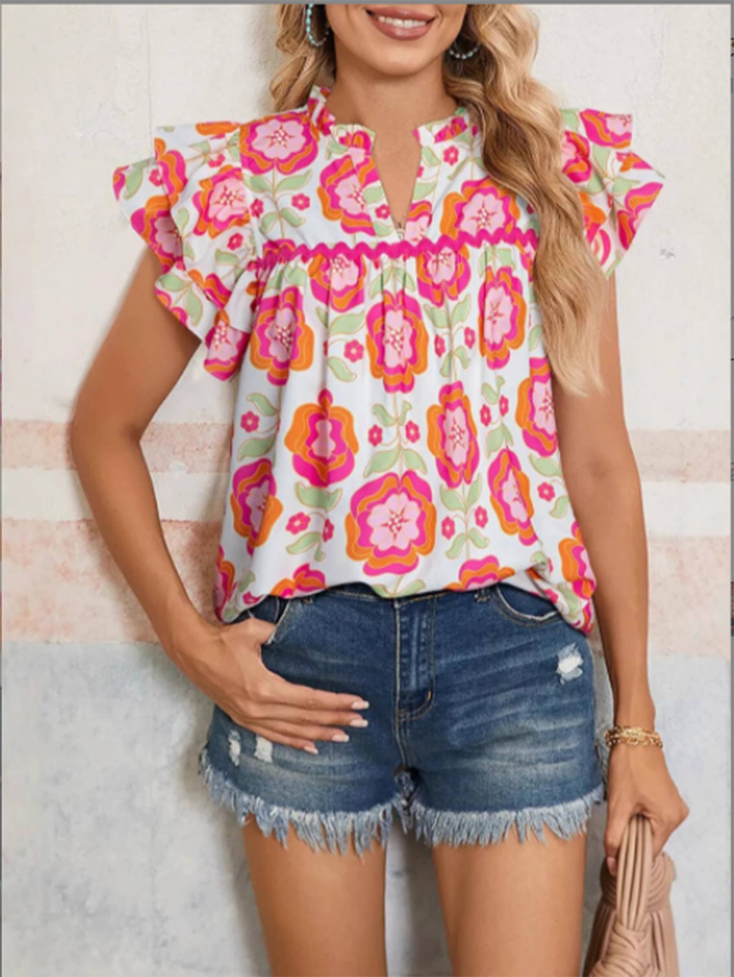Folded V-neck Pullover Top