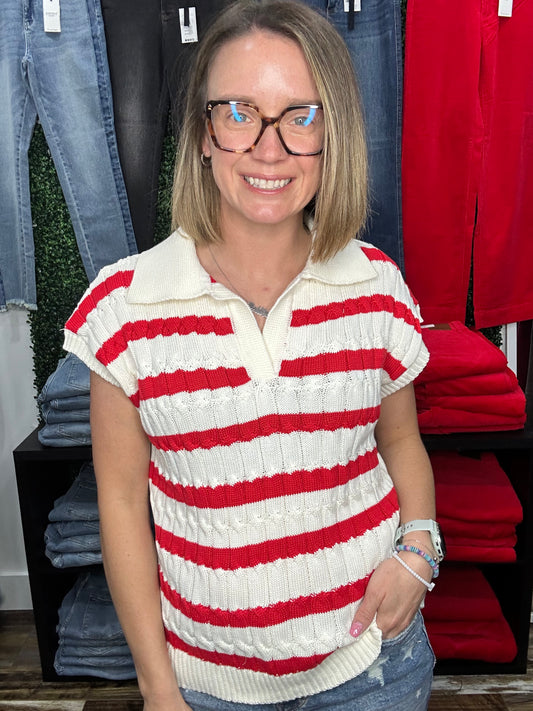 Red Striped Collar Vest