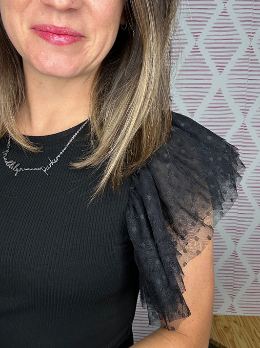 Dotty Mesh Ruffle Top