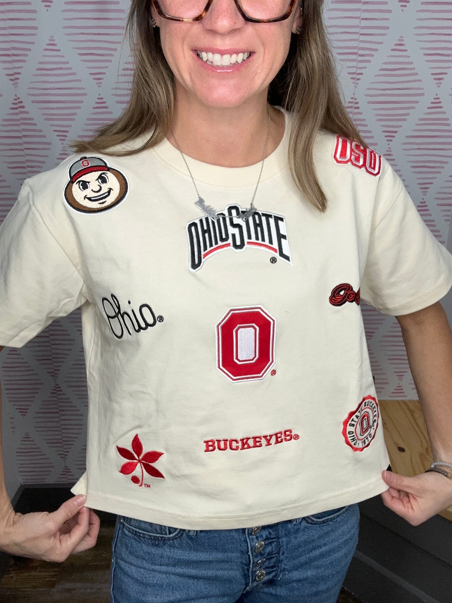Ohio State Embroidered Patch Crop Tee