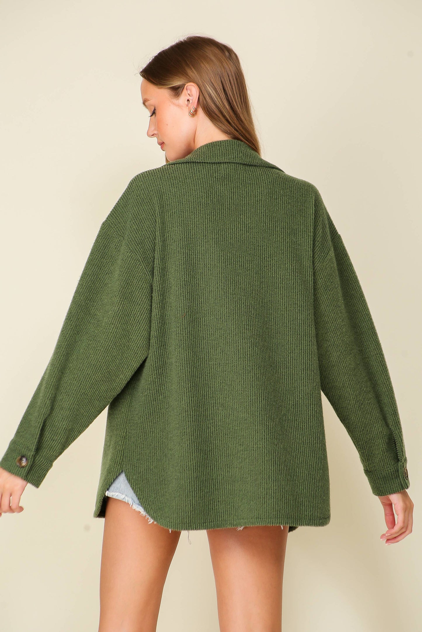 Brushed Waffle Button-Up Shacket