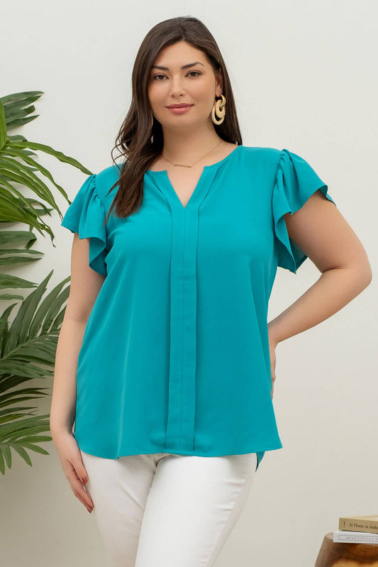 Teal Split Neckline Top