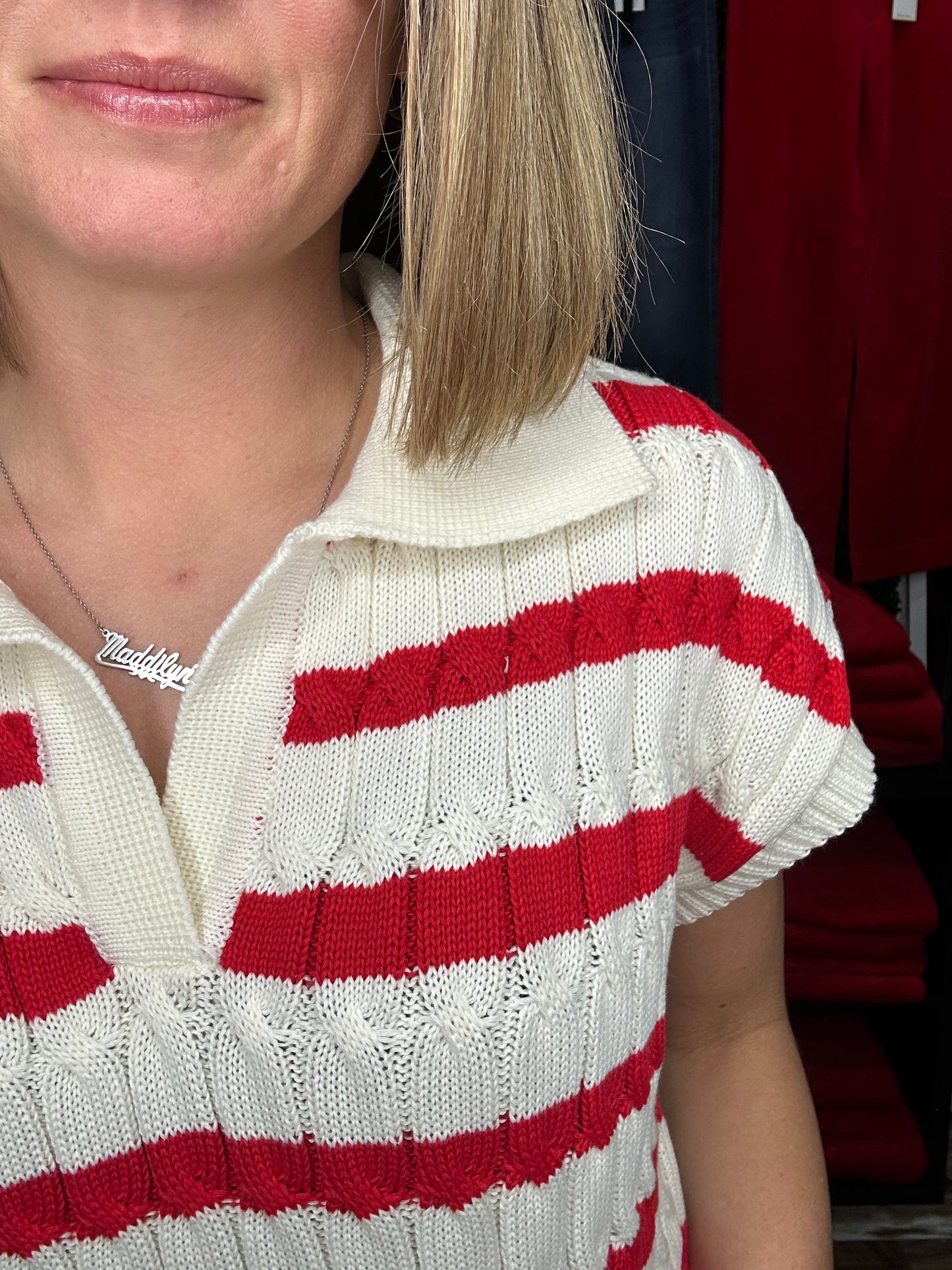 Red Striped Collar Vest