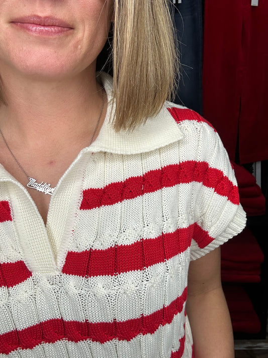 Red Striped Collar Vest