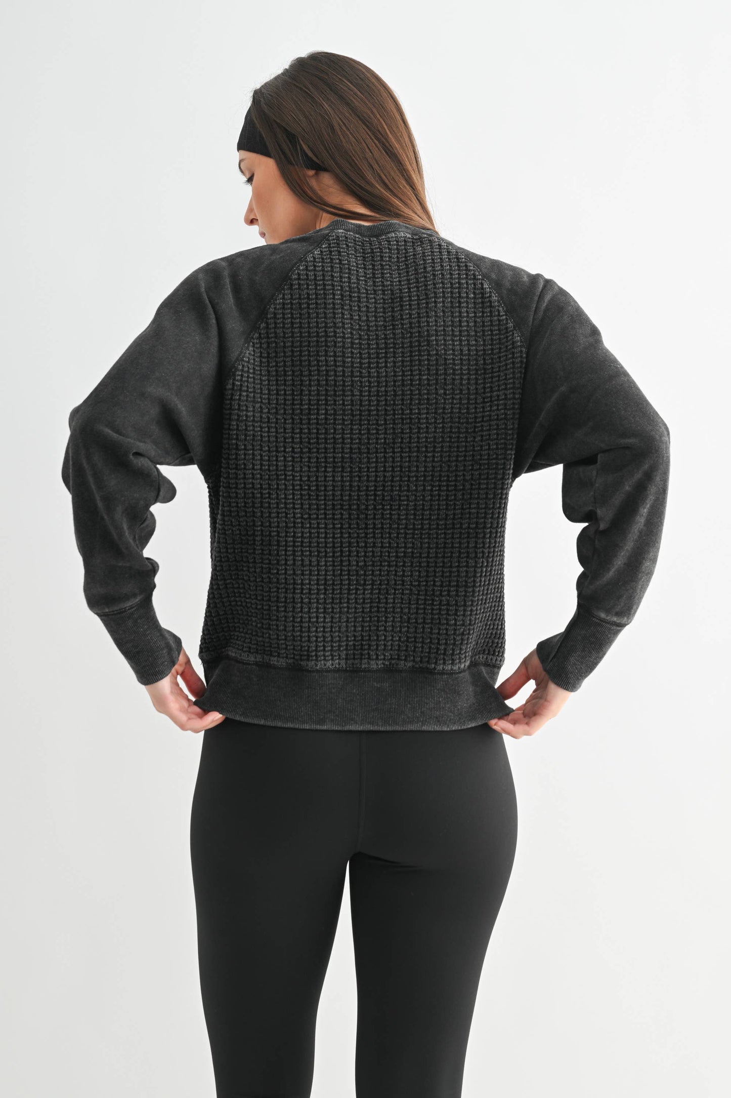 Black Cozy Waffle Pullover