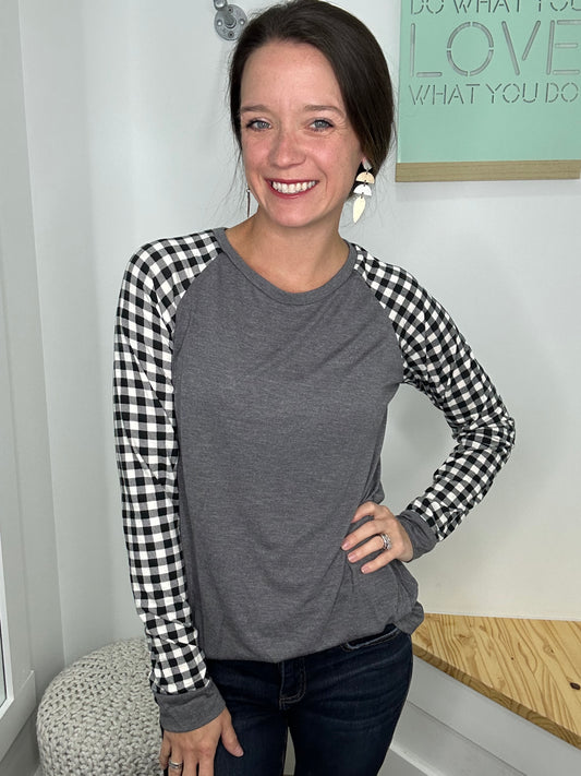 WHITE GINGHAM L/S TOP-4789