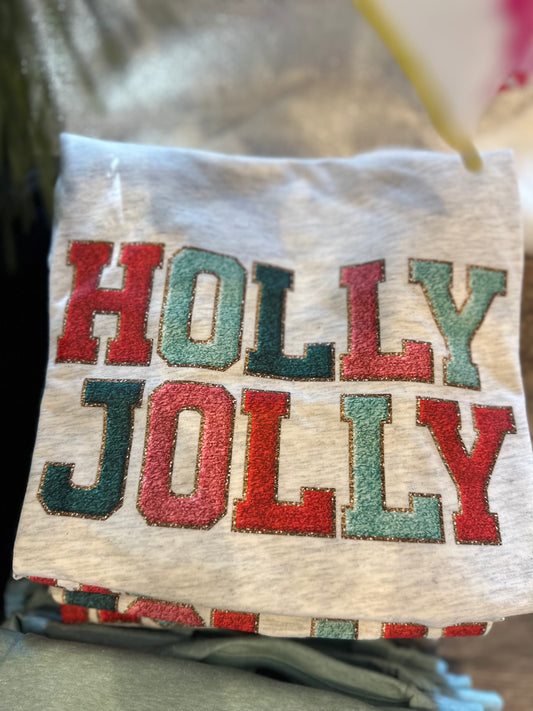 HOLLY JOLLY FAUX GLITTER T