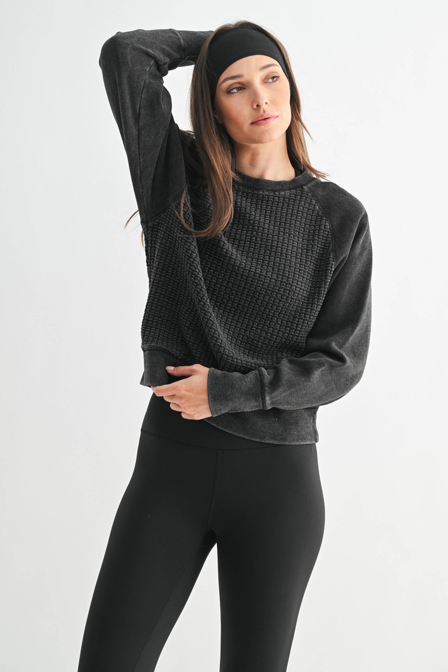 Black Cozy Waffle Pullover