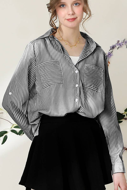 Striped Button Down Blouse 716