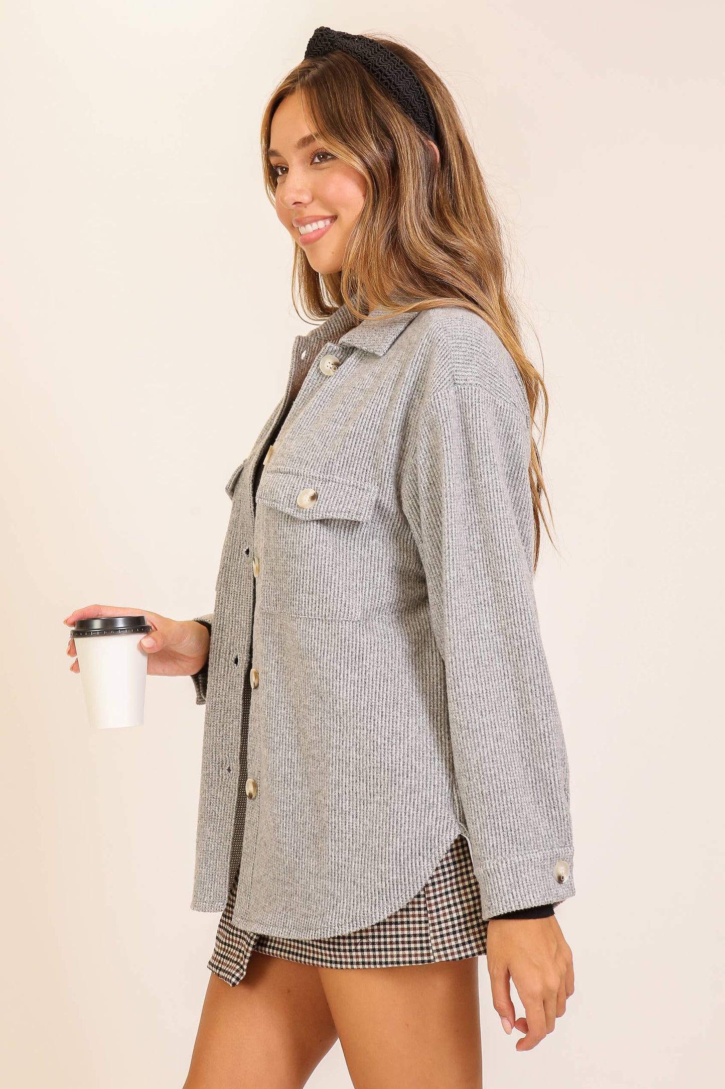Brushed Waffle Button-Up Shacket